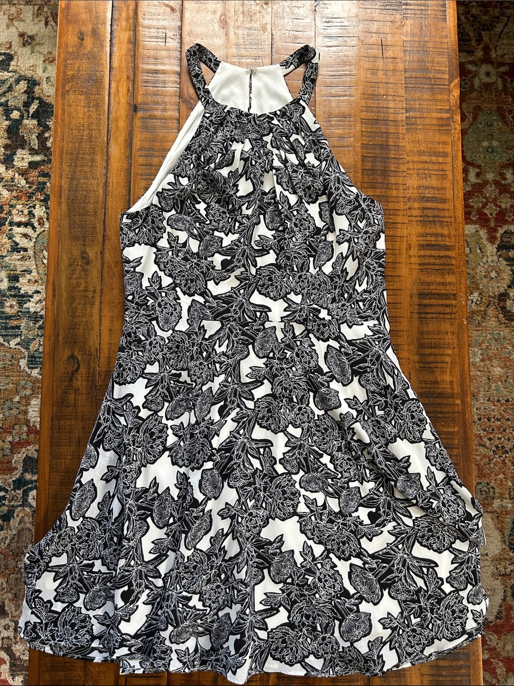 Express Black & White Floral Halter Mini Dress